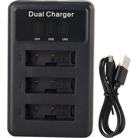 Chargeur triple avec indicateur de batterie NP-BX1 pour appareils photo Sony ZV1, RX100M7, RX1R, WX350, X500, X400HX90. (1/5)