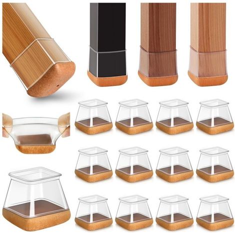 20 quadratische Silikon-Stuhlbeinschoner, Stuhlgleiter, transparente Silikon-Bodenschoner für Hartholzböden, für Stuhlbeine mit Filzgleitern, passend für 27–36 mm (1/5)