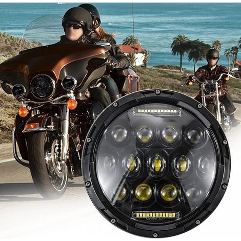 7 Pouces 75W Moto LED Phare Rond Hi/Lo Faisceau Phare DRL Phare Avant Lampe Étanche Compatible avec Road King Street Glide Softail Electra Glide Wrangler JK TJ (1/5)