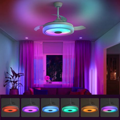 Sofucor Ventilateur de Plafond Invisible - Pales ABS - Moteur Courant Continu Réversible avec Lumière 32W