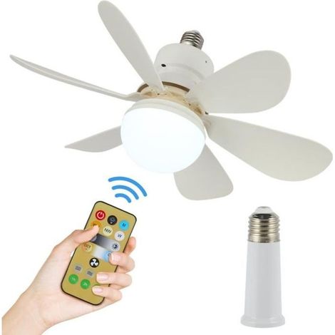 Ventilatore da soffitto con lampadina E27 da 30W dimmerabile, telecomando, 3 velocità del vento, timer. (1/2)