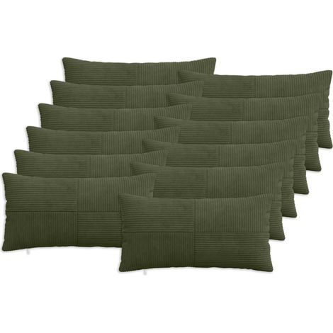 Irovami Lot de 12 housses de coussin, vert, velours côtelé, 40x80 cm (1/5)