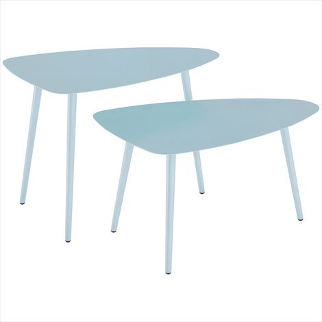 Table de jardin gigognes triangulaires en acier bleu clair lot (1/5)