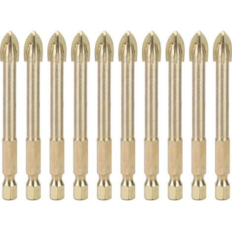 Triangular Twisted Drill Bits Carbide Hex Shank Cross Drill Bit for Ceramic Tiles (8mm 10pcs) (1/5)