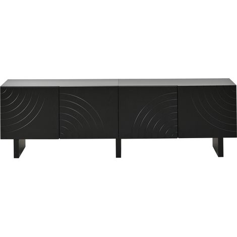 TV-Schrank Schwarz aus Spanplatte 180 x 40 x 55 cm mit 4 Türen für TVs bis 75 Zoll (1/5)