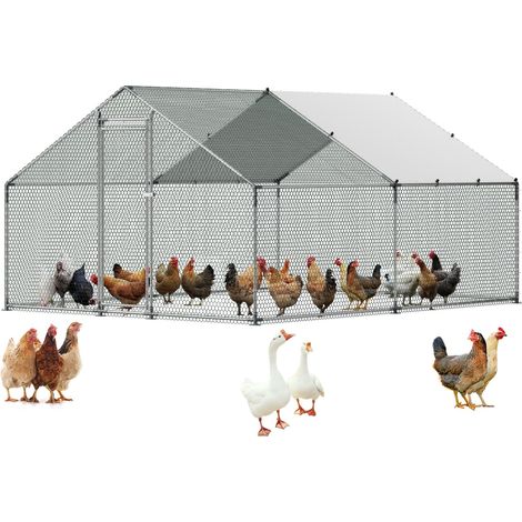Grand Enclos Poulailler en Métal 3x4x2 m, Parc Grillagé pour Poules, Canards, Lapins et Volailles, Poulailler Extérieur Accessible avec Toit en Pointe, Bâche Imperméable et Porte Verrouillable (1/5)