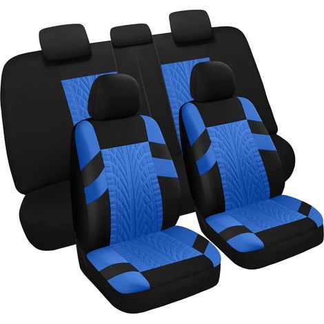 Komplettes Set Autositzbezüge, waschbare, atmungsaktive Premium-Stoff-Auto-Innensitzbezüge, universelle Passform für die meisten Autos, Limousinen, LKWs, SUVs (blau) (1/5)