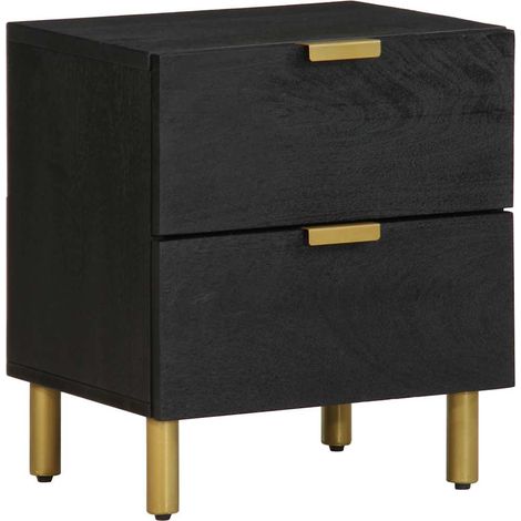 vidaXL Table de chevet noir 40x33x46 cm bois de manguier solide (1/5)