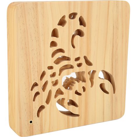 Lampe de bureau 3D en bois avec un design scorpion original, connectivité USB, veilleuse LED chaleureuse et romantique idéale pour les chambres, les bureaux et les cafés. (1/5)