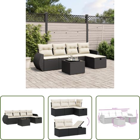 vidaXL Tavolo da giardino - Set Divano da Giardino 6 pz con Cuscini Nero in Polyrattan (1/5)