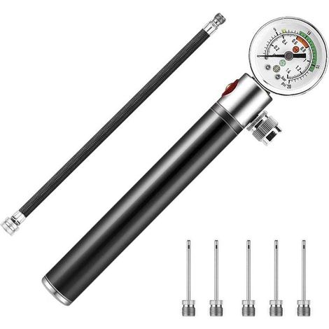 Mini pompe à ballon, pompe à air pour ballons de football, basketball, volleyball et rugby, avec manomètre et 5 valves à aiguille. (1/2)