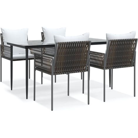 Maison Exclusive - Set Pranzo da Giardino 5pz con Cuscini in Polyrattan e Acciaio (1/5)