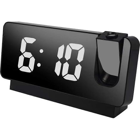Réveil à projection multifonctionnel rotatif à 180°, écran LED silencieux, boîtier noir (1/5)
