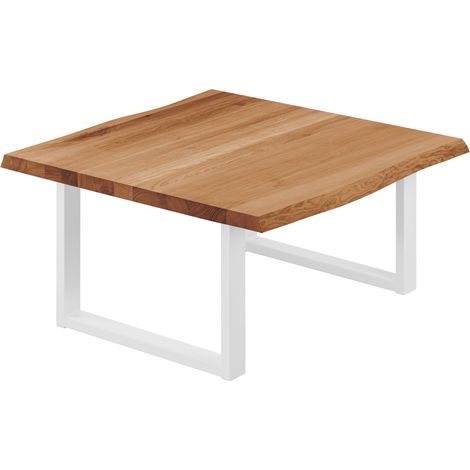 LAMO Manufaktur Esstisch Küchentisch, mit Baumkante 60x60x47 cm (AxBxH), Loft, Dunkel / Weiss, LKB-01-A-004-9016L