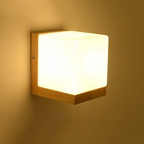 Moderne, schlichte Wandleuchte aus weißem Glas im kreativen japanischen Stil, E27-Fassung in Holzwürfelform, moderne Leuchte für Wohnzimmer, Schlafzimmer, Nachttischlampe – TRIMEC (1/5)
