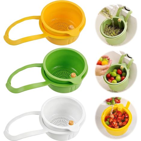 Lot de 3 Assoire à Bouton Pression, Panier d'Égouttement Suspendu Multifonction Filtre Anti-Bouchage Passoire Amovible de Cuisine, Organisateur d'Évier Facile à Nettoyer pour Déchets Alimentaires (1/5)