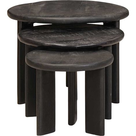 Tables basses gigognes 3 pcs Table de salon Table de café Blanc Bois de mangue massif (1/5)