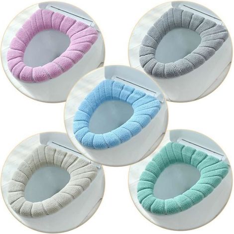 Housse pour abattant de WC - 5PCS - Bleu - Fibre acrylique - Lavable - Confortable (1/3)