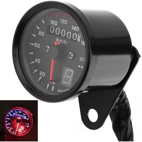 Compteur de vitesse moto universel 12V avec affichage LED rétroéclairé, indicateur de vitesse et kilométrage, odomètre numérique pour motocyclette (1/5)