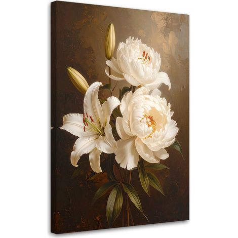 Cuadro en Lienzo, Lirios crema, peonías, flores, retro, 20x30 (1/5)