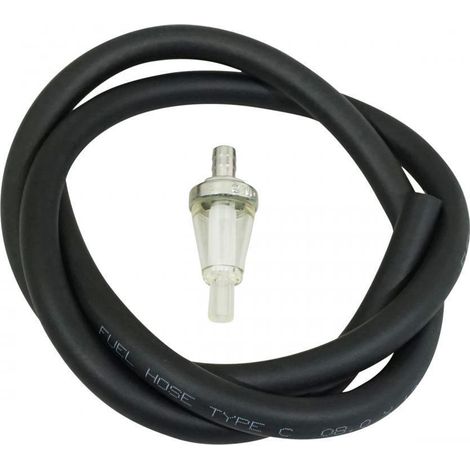 Durite noire Ø8x12mm x 1m + filtre à essence conique pour robinet