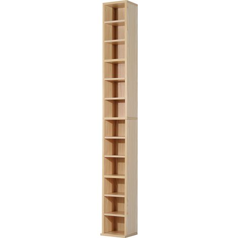 Homcom – Étagère colonne 12 compartiments – Rangement CD/DVD 204 CD – Charge max 15 kg – Bois naturel 21x20x175 cm – Conception anti-basculement