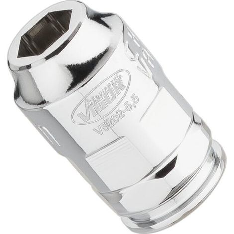 VIGOR Douille plate super fine V5202-5.5 Carré creux 6,3 mm (1/4 pouce) Profil hexagonal extérieur 5.5 (1/4)