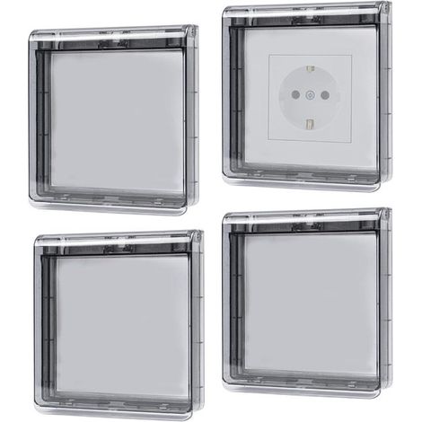 Protezioni per prese elettriche Alecta impermeabili con coperchi a cerniera, trasparenti, confezione da 4 pezzi, tipo 86, autoadesive, per cucina, bagno, soggiorno e uso esterno. (1/5)