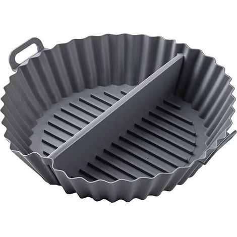 Moule Silicone Air Fryer, 2 Pièces Rond Accessoires Air Fryer Réutilisable Moule Air Fryer Plat Silicone Air Fryer pour Air Fryer Micro-ondes Four, Gris (1/2)