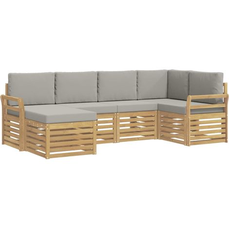 Set di divani da esterno 6 pz Bianco e Grigio Chiaro Poliestere vidaXL (1/5)