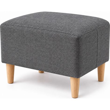Relaxdays Poggiapiedi imbottito, HLP: 42x61x41 cm, fino a 100 kg, effetto lino, gambe in legno, grigio scuro (1/5)