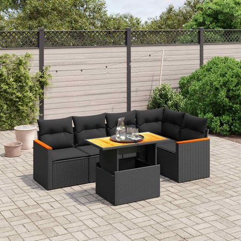 vidaXL Set de sofás de jardín 6 piezas y cojines ratán sintético negro (1/3)