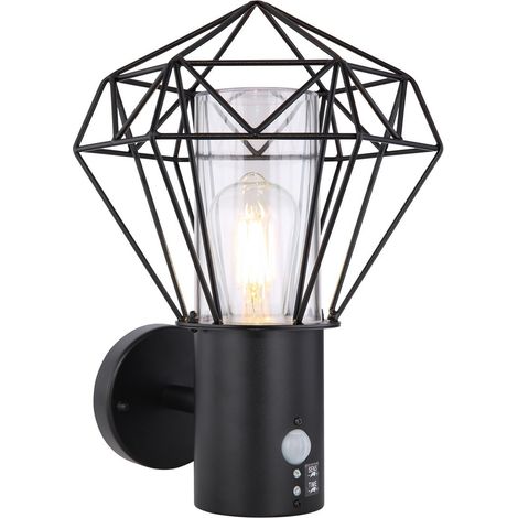 Globo Horace Applique d'extérieur PIR noire IP44 1x E27 2700K