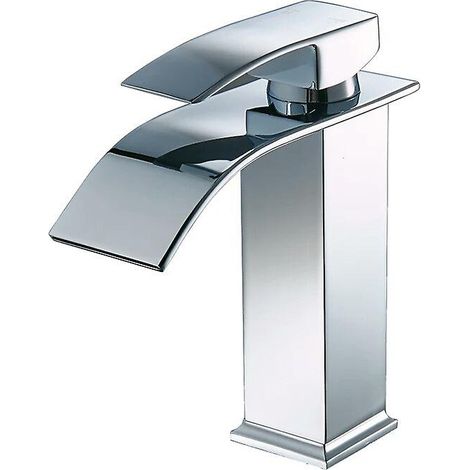 Robinet de lavabo à valve en cuivre avec design cascade et vasque surélevée (1/4)
