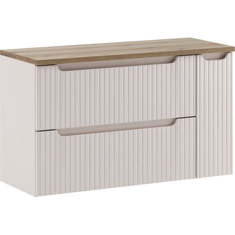 Ensemble meuble suspendu sous vasque 80 cm et cargo 20 cm NOVA cachemire avec plan chêne (1/5)