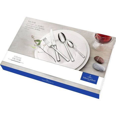 Villeroy & Boch – Ensemble de couverts 24 pièces en acier inoxydable – Compatible lave-vaisselle – Argent et platine – Design élégant pour repas quotidiens (1/2)