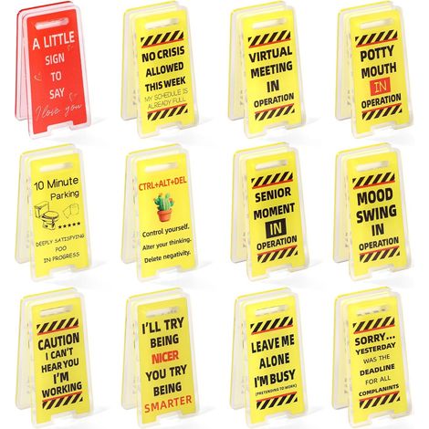 12pcs Panneau Bureau Amusants, 3x5,5cm Panneau d'Avertissement Amusant Humour pour les Fournitures Mini Porte-Notes pour Hommes Femmes et Collègues de Bureau (1/5)