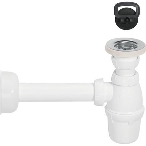 Schläfer 4396111   Set Sifone per Lavabo Bagno con Piletta di Scarico Universale in Plastica PP, Raccordo G 1 1/4 e Tubo Attacco Muro Ø 32 mm, Sifone a Bottiglia Bianco (1/5)