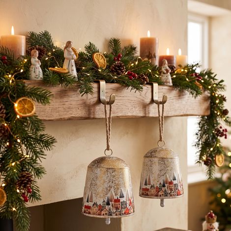 Campane decorative in metallo con villaggio decorazioni di natale set da 2 (1/3)