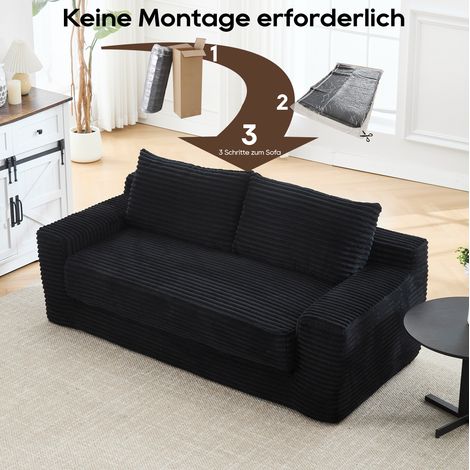 Sofas gerade - 2-Sitzer 2-in-1 Sofa mit Memory-Schaum, ohne Montage, in Cordvelours schwarz (1/5)