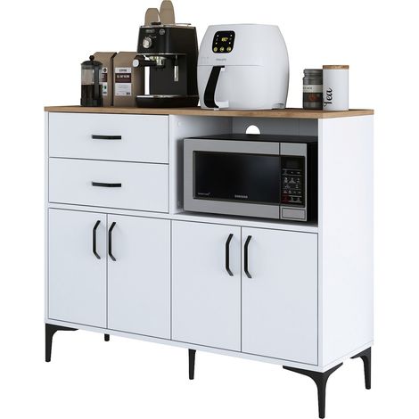 Credenza Cavriana, Madia 2 Cassetti, 2 Ripiani, Apertura Battente, Scorrevole, 120x40x99h cm Bianco
