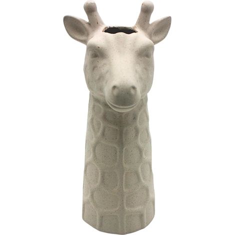 Vase Girafe décoratif en céramique avec tête de Girafe Finition Sable Blanc 14 x 12 x 26 cm (1/5)