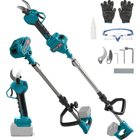 28MM Sécateurs Electrique Sans Fil Avec Perche Telescopique, sans batterie  2-en-1 Secateur Pour 18V Batteries, Max 40 mm, Jusqu'à 1.35 m, Moteur Sans Balais Ciseaux de Jardinage, Fleurs (1/5)