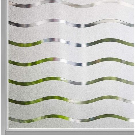 44.5x200cm Film pour Fenêtre Intimité Givré Auto-Adhésif Fenêtre Autocollant Pas de Colle Statique Cling Film de Verre Opaque Protection UV Motif Vague (1/4)