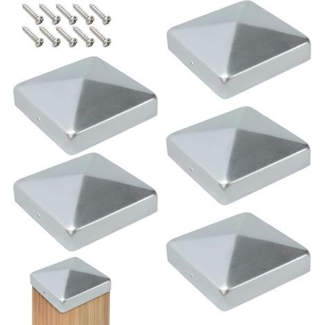 Pfostenkappen 9,1 x 9,1 cm, 5er-Pack, Zaunpfostenkappen, verzinkte Metallpfostenabdeckungen, Pyramidenkappen für Holzpfosten (1/5)