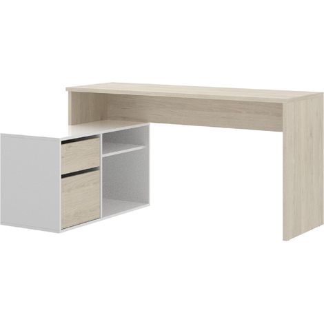 Table de bureau coloris naturel / blanc brillant - Dim : 75 x 139 x 92 cm -PEGANE-