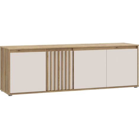 Meuble TV ELISTON Blanc Mat & Chene 4 Portes 174,3 × 41,5 × 56,1 cm (1/3)