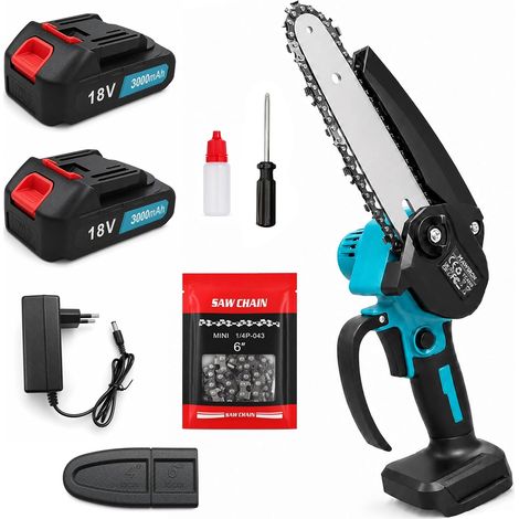 MAWIRON Tronçonneuse sans fil 18V 3000mAh x2 Batteries 2 Chaînes Moteur cuivre pur Coupe efficace 6s Outil de jardinage pour élagage bois de chauffage bricolage (1/4)
