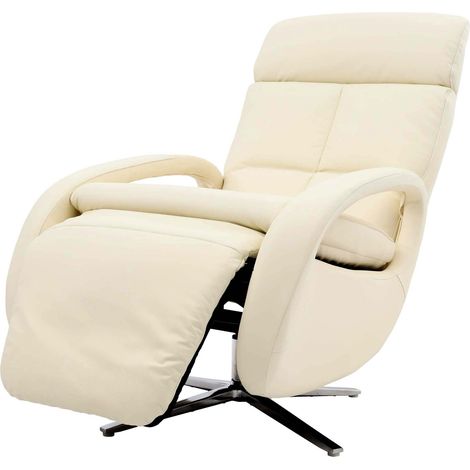 Relaxsessel HHG-399, Design Fernsehsessel TV-Sessel Liegesessel, Liegefunktion drehbar, Voll-Leder creme-weiß