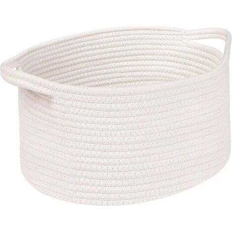 Panier Tissé en Corde Coton, Sac Rangement Salle de Bain, Corbeille Boite, Décoration Organisateur pour Salon Chambre à Coucher (Blanc) (1/5)